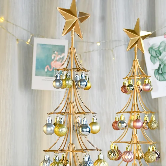 Top1 Decoração de mesa de Natal Árvore de Natal de ferro dourado para decoração de Natal
